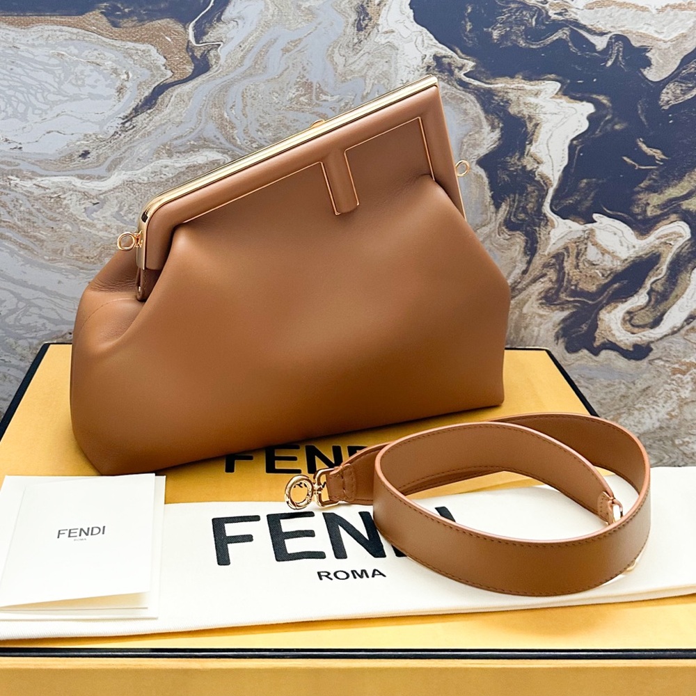 Fendi Shiny Nappa Medium Fendi First Caramello Clutch Bag - Picture 9 of 16